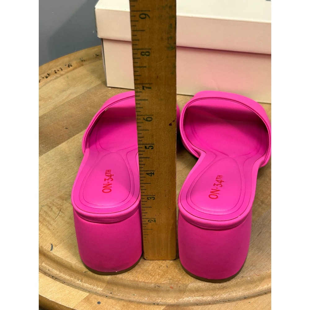 On 34th Heel Sandals Womens 11 Fuchsia Gabbiep Block Heel Slide Square Toe Pink - Picture 9 of 10